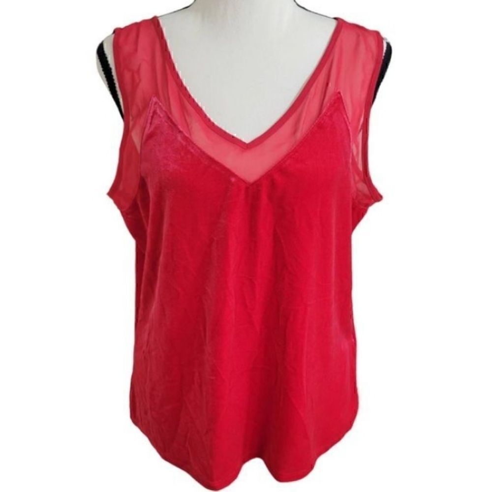 INC New Womens Red velvet Tank Red Top Sleeveless Blouse Petite Size PL